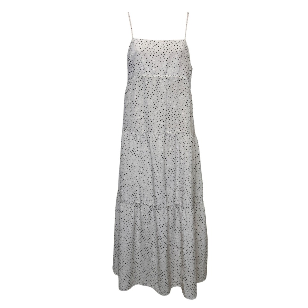 Bardot Tiered Maxi Dress 6 White Black Spaghetti Strap Cottagecore Summer Flowy